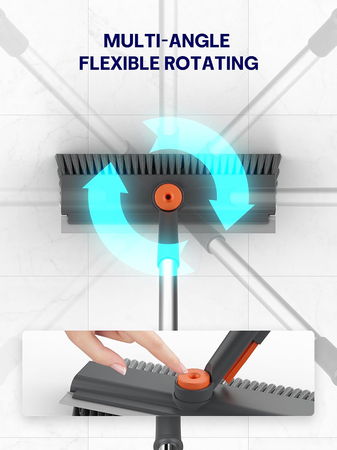 Floor Scrub Brush with Long Handle & Squeegee, 3 in 1 Floor Scrubber