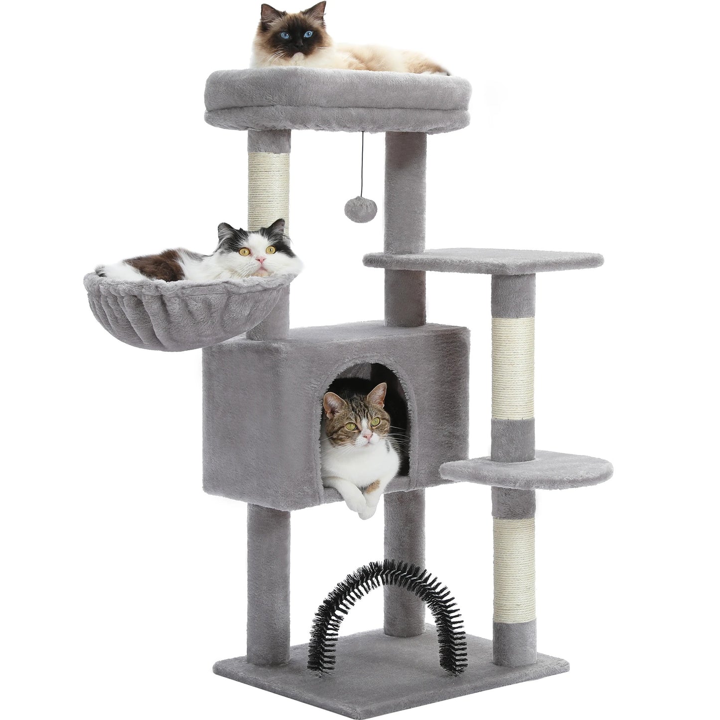 Cat Tree Tower with Plush Perch, Hammock & Sisal Scratching Posts
