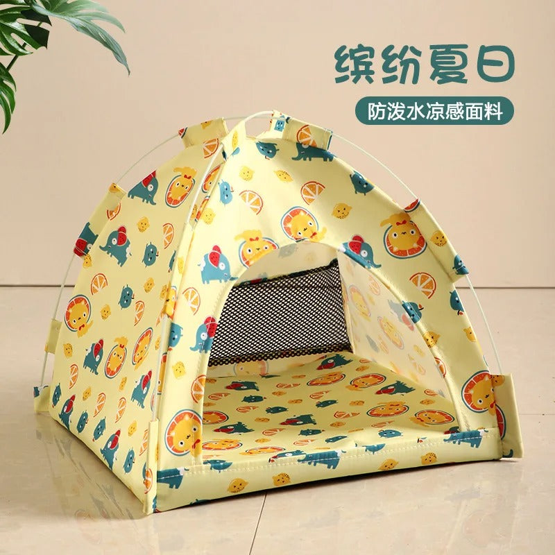 Pet Tent Bed – Semi-Enclosed Cat & Dog Cave with Removable Cushion
