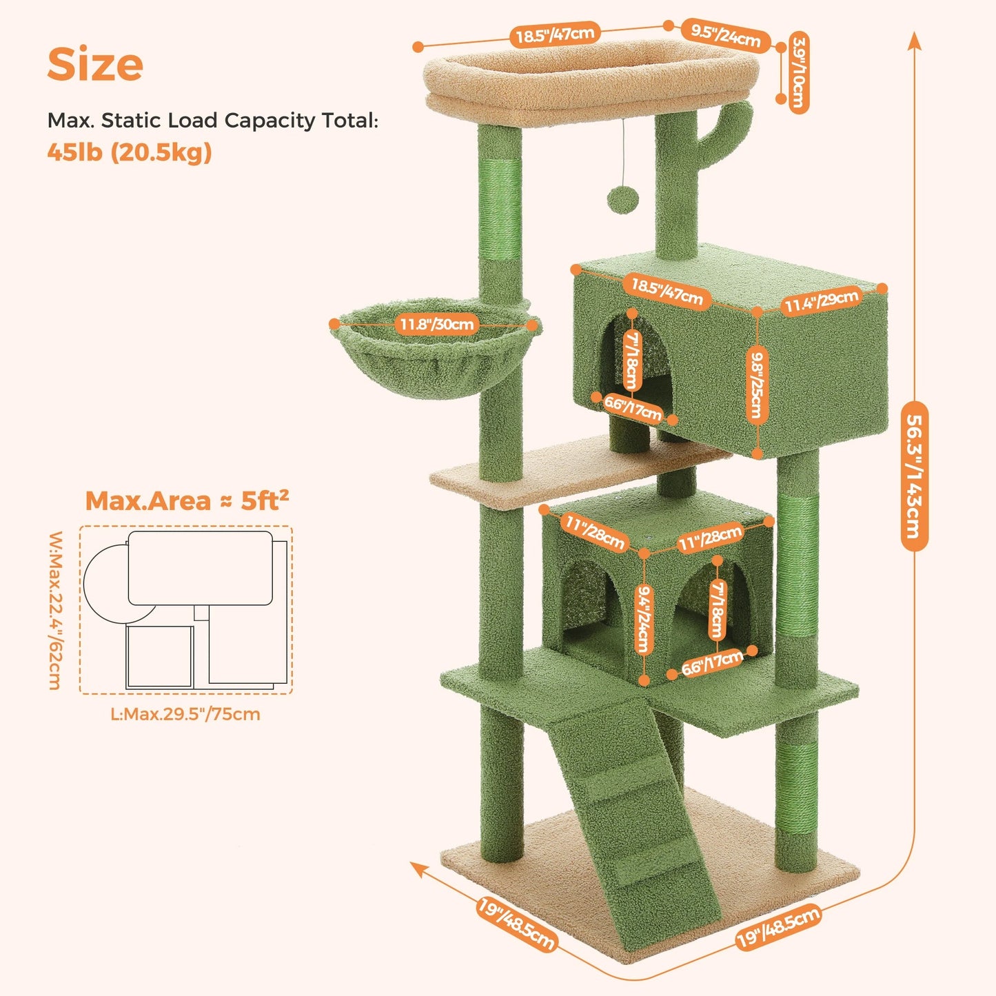 Cat Tree Tower with Plush Perch, Hammock & Sisal Scratching Posts