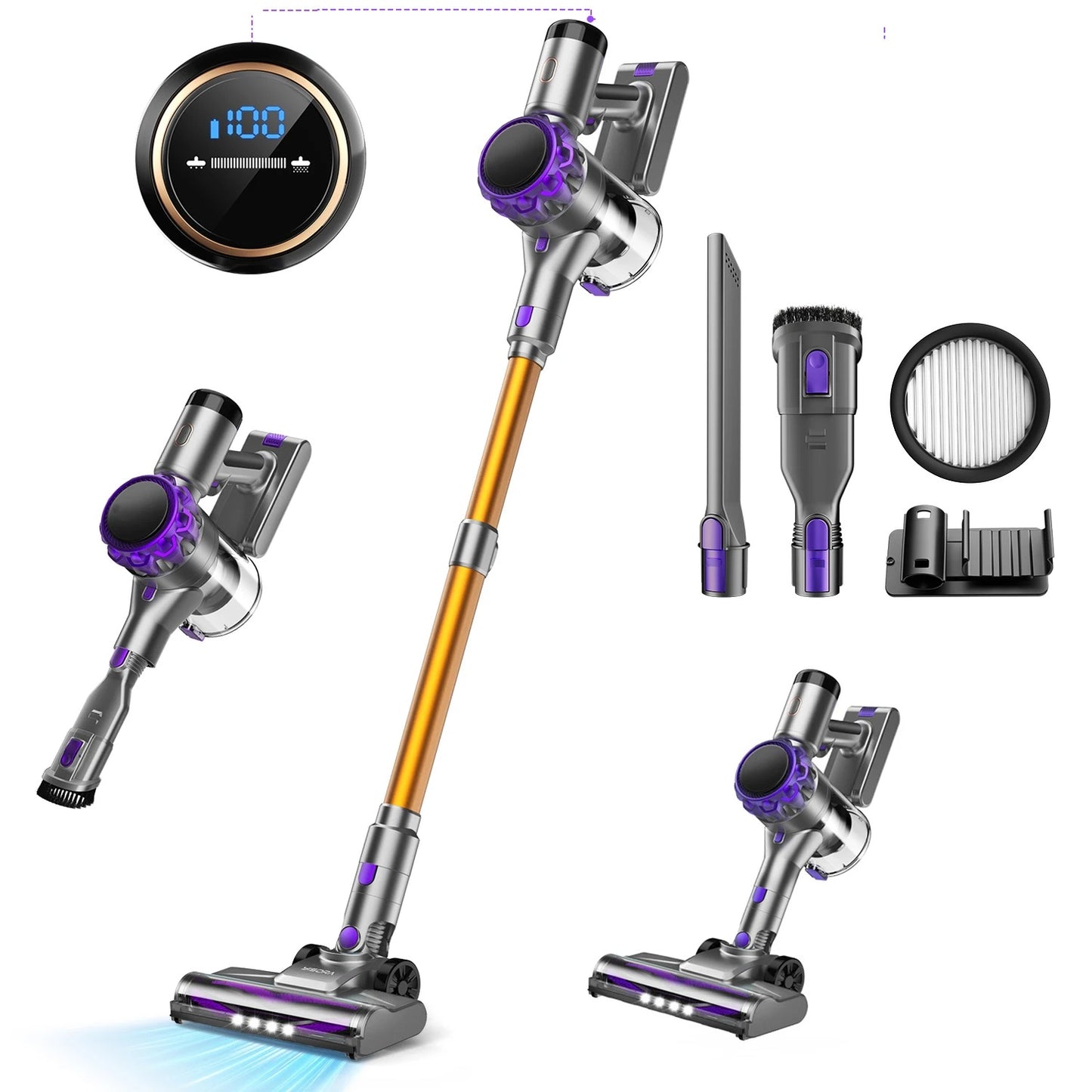 S3P Cordless Stick Vacuum – 40,000Pa Powerful Suction with LED Display