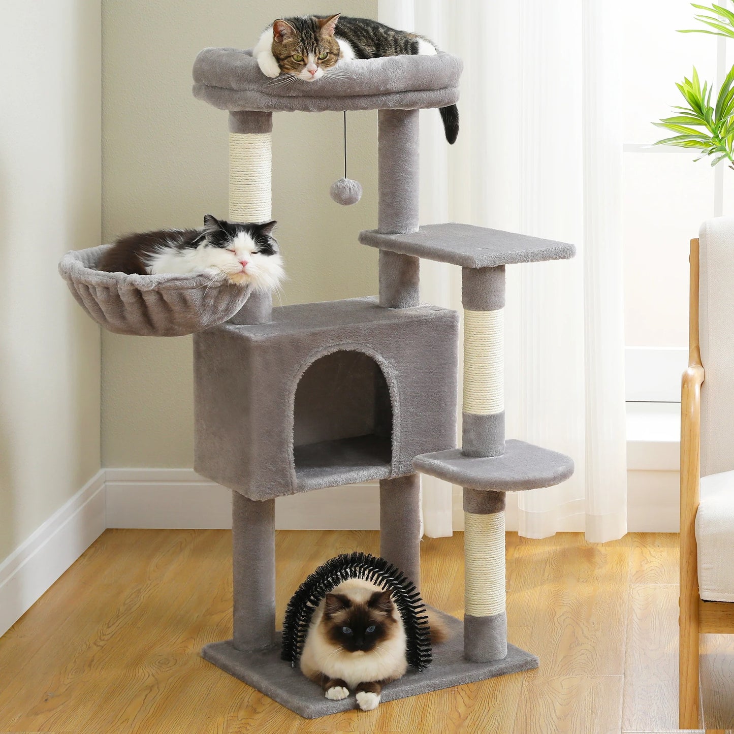 Cat Tree Tower with Plush Perch, Hammock & Sisal Scratching Posts