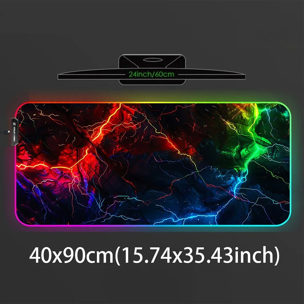 Xxl Gaming Mouse Pad Gamer Rgb An Energy Storm Interwoven With Multi-colored Lightning Back Light Table Mat Led Mousepad Deskmat