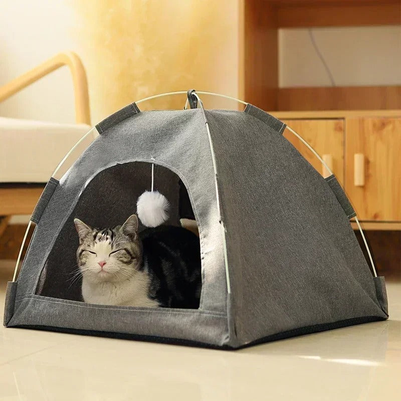 Pet Tent Bed – Semi-Enclosed Cat & Dog Cave with Removable Cushion