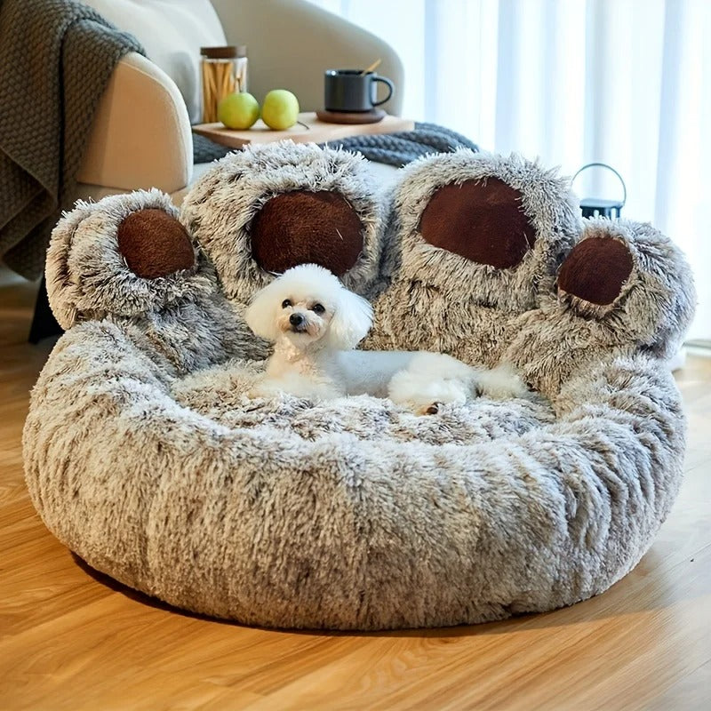 Bear Paw Pet Bed – Soft Fluffy Dog & Cat Sofa Bed