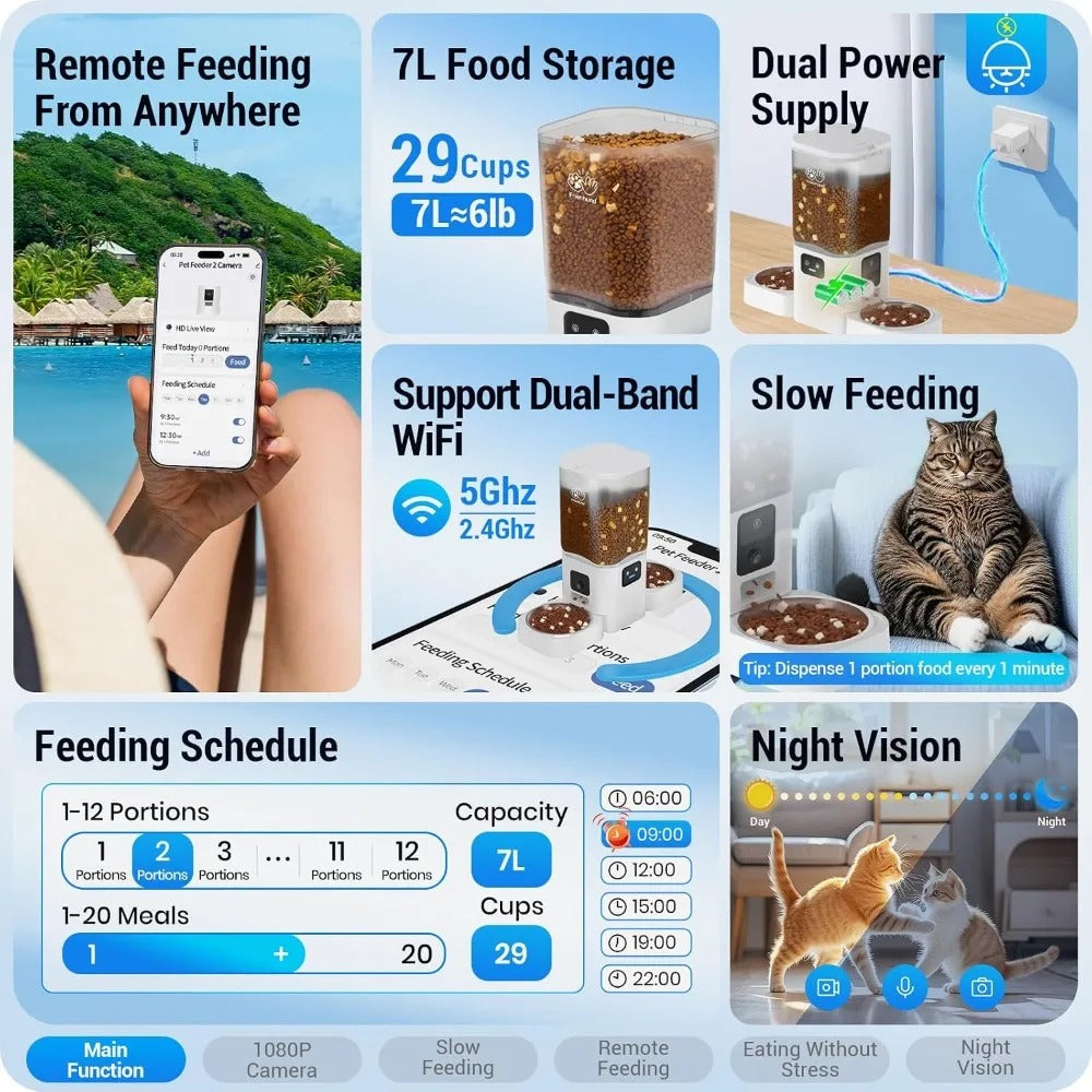 Smart Automatic Pet Feeder with Dual 1080P Cameras – 7L, 5G WiFi