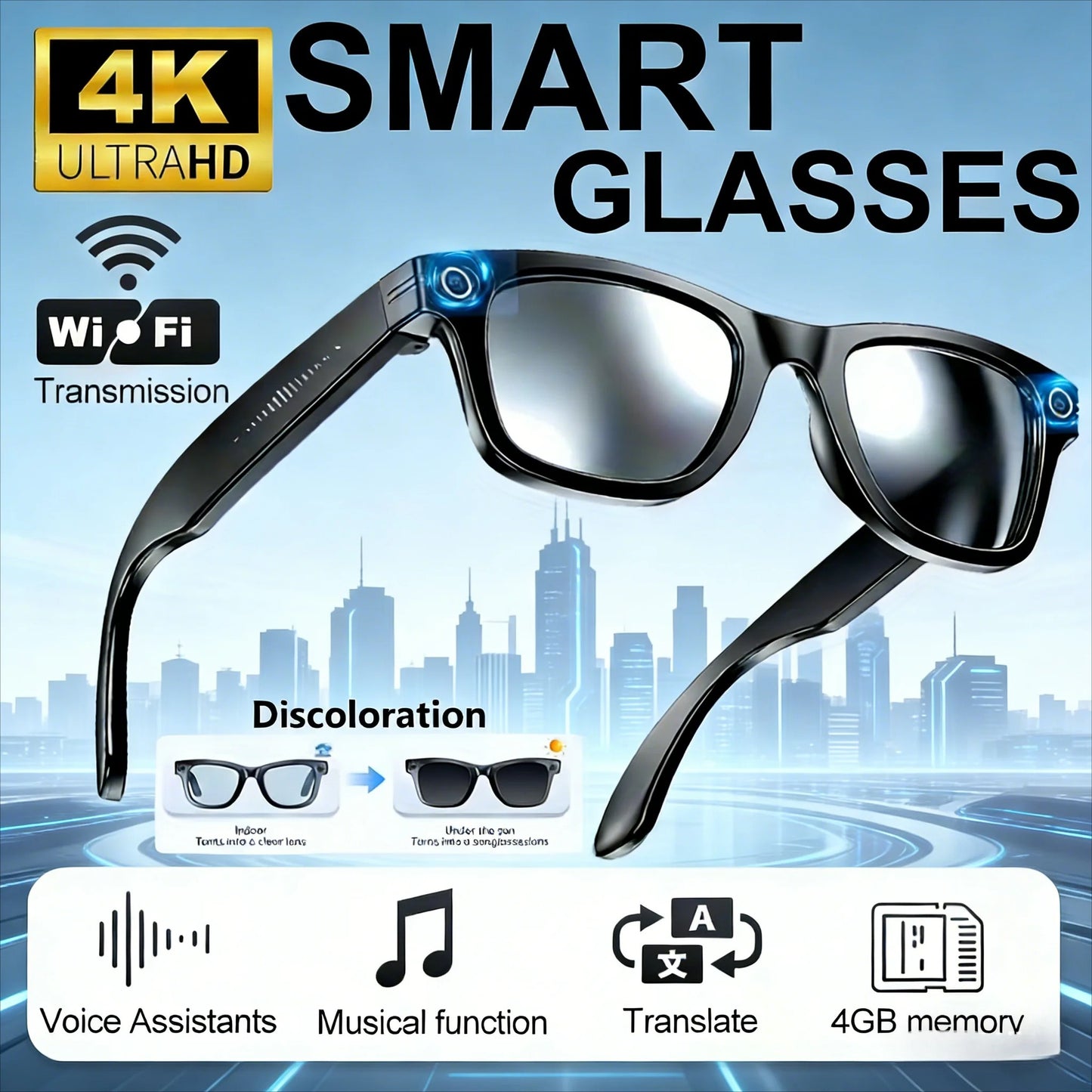 AI Smart Camera Glasses – 8MP Camera, HD Video & 4K Photo Capture