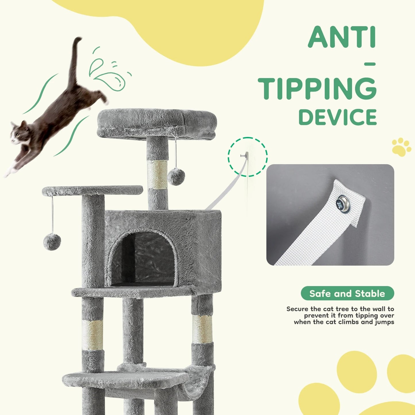 JHK 44-Inch Cat Tree – Multi-Level Cat Tower with Scratching Posts