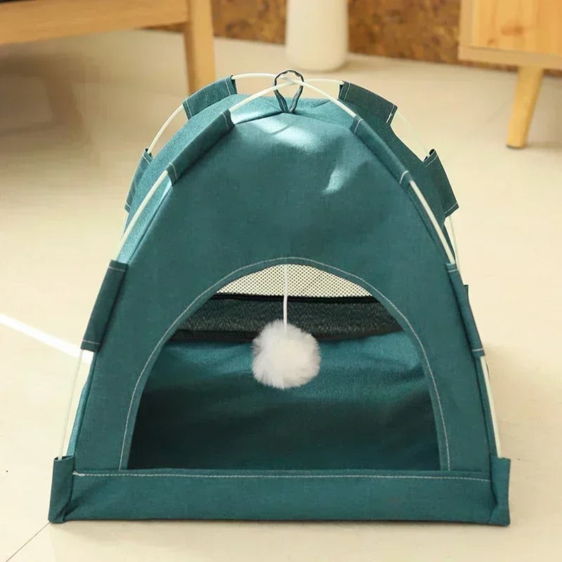 Pet Tent Bed – Semi-Enclosed Cat & Dog Cave with Removable Cushion