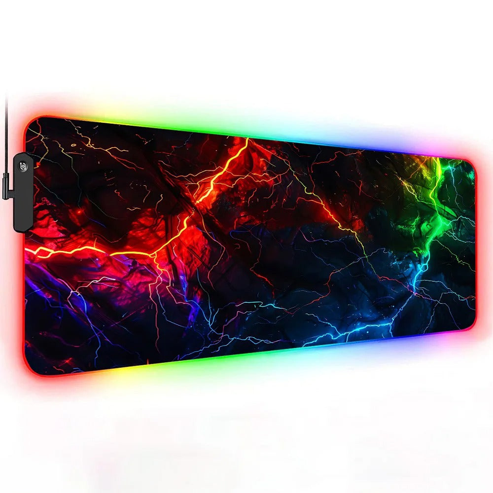 Xxl Gaming Mouse Pad Gamer Rgb An Energy Storm Interwoven With Multi-colored Lightning Back Light Table Mat Led Mousepad Deskmat