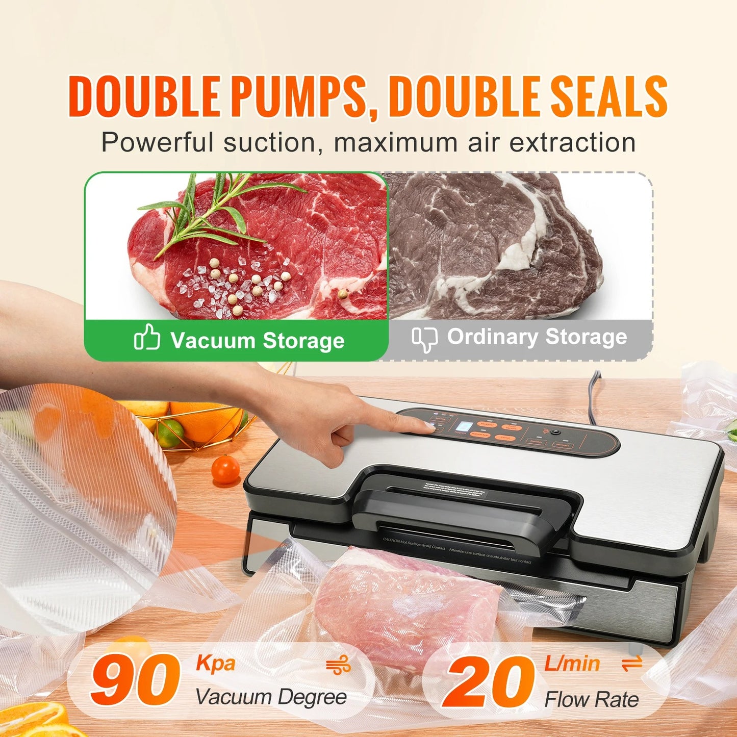 Vacuum Sealer Machine, 130W Food Sealer with 10 Bags