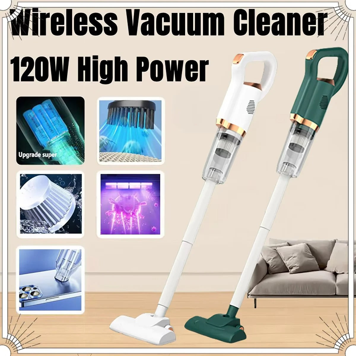 8500Pa Cordless Handheld Vacuum – 120W Portable Car & Home Cleaner