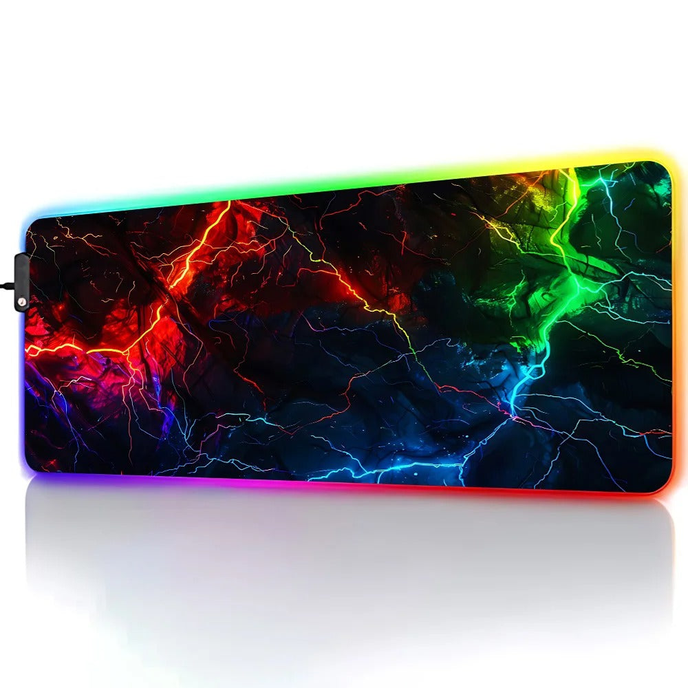 Xxl Gaming Mouse Pad Gamer Rgb An Energy Storm Interwoven With Multi-colored Lightning Back Light Table Mat Led Mousepad Deskmat
