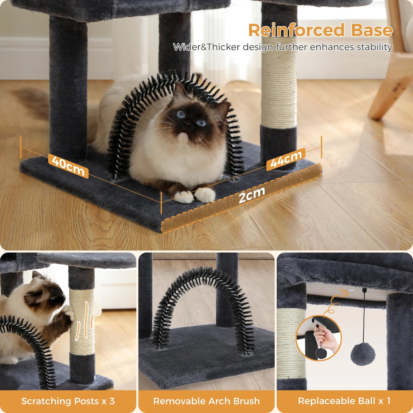 Cat Tree Tower with Plush Perch, Hammock & Sisal Scratching Posts