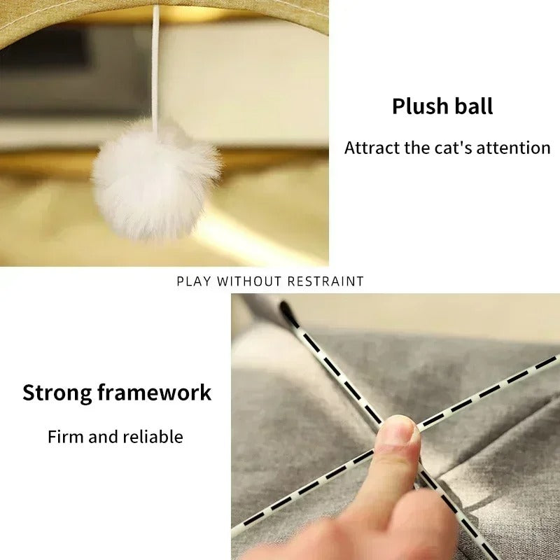 Pet Tent Bed – Semi-Enclosed Cat & Dog Cave with Removable Cushion