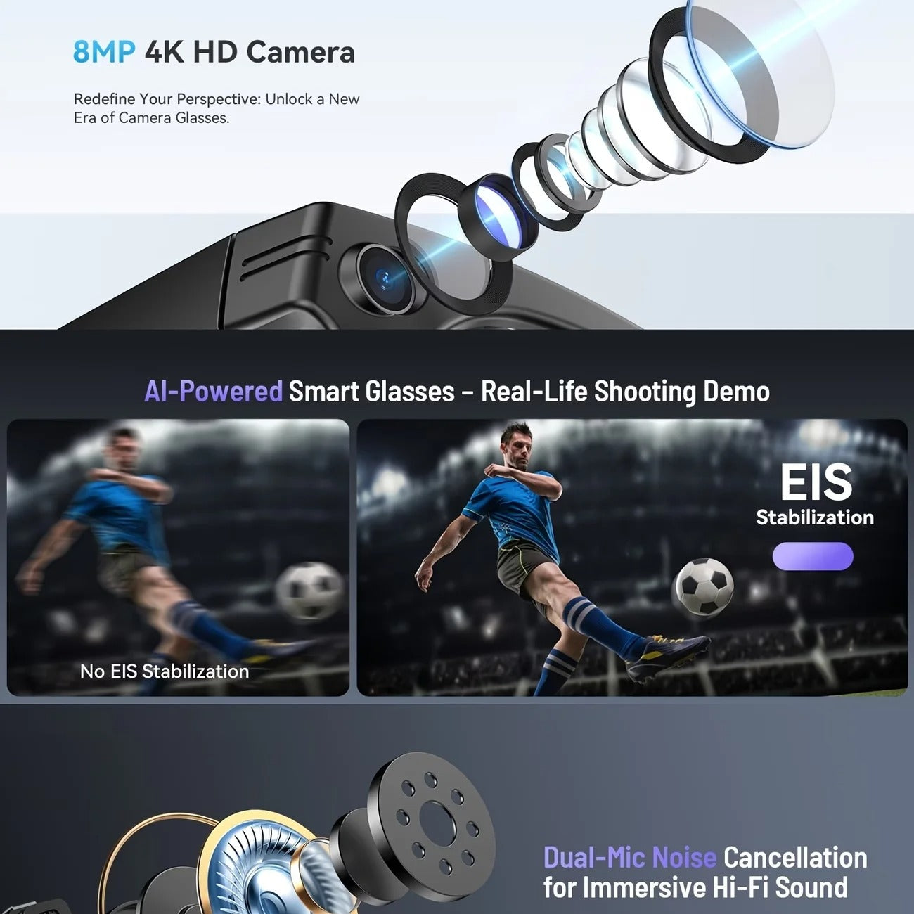 AI Smart Camera Glasses – 8MP Camera, HD Video & 4K Photo Capture