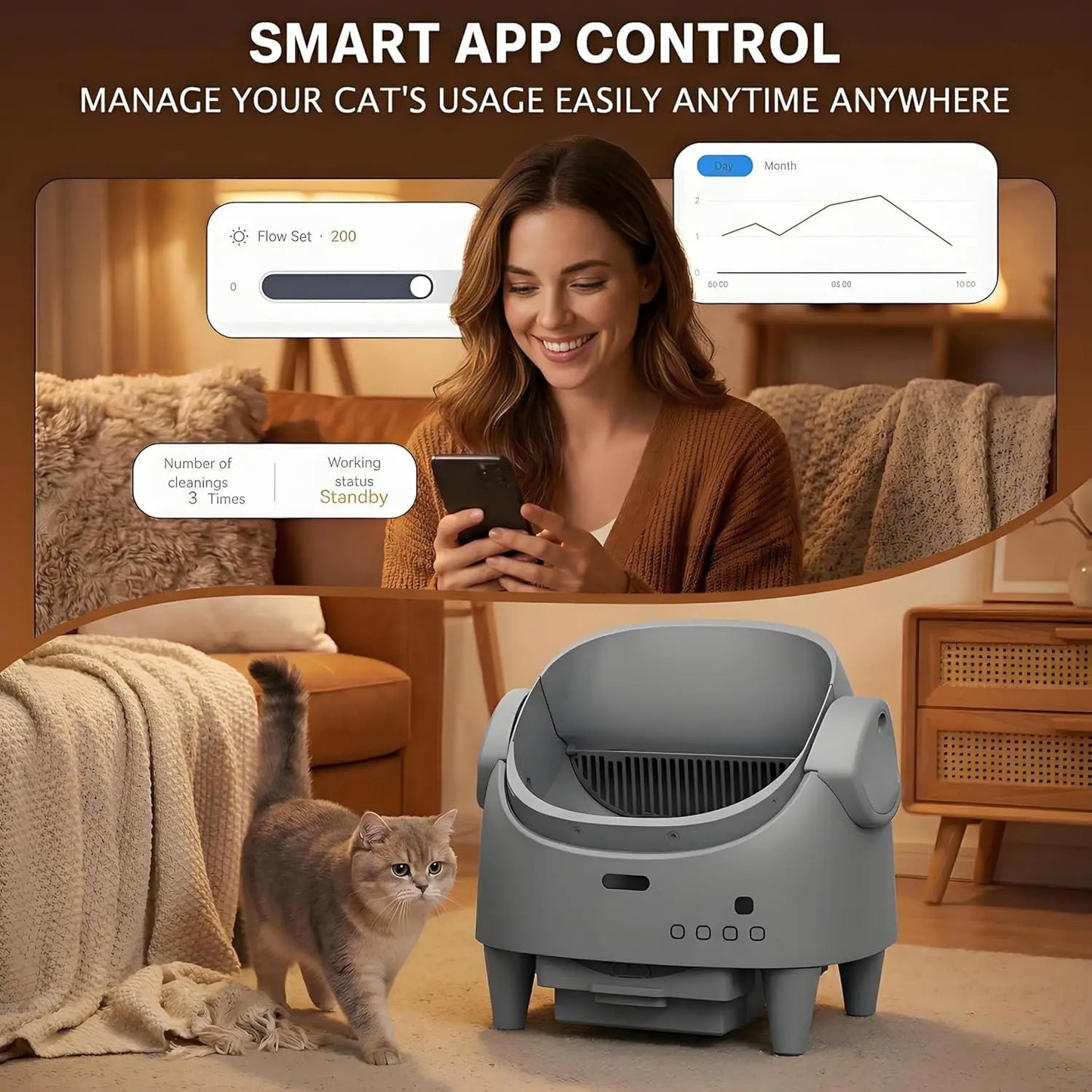 Smart Self-Cleaning Cat Litter Box – App-Controlled Automatic Toilet