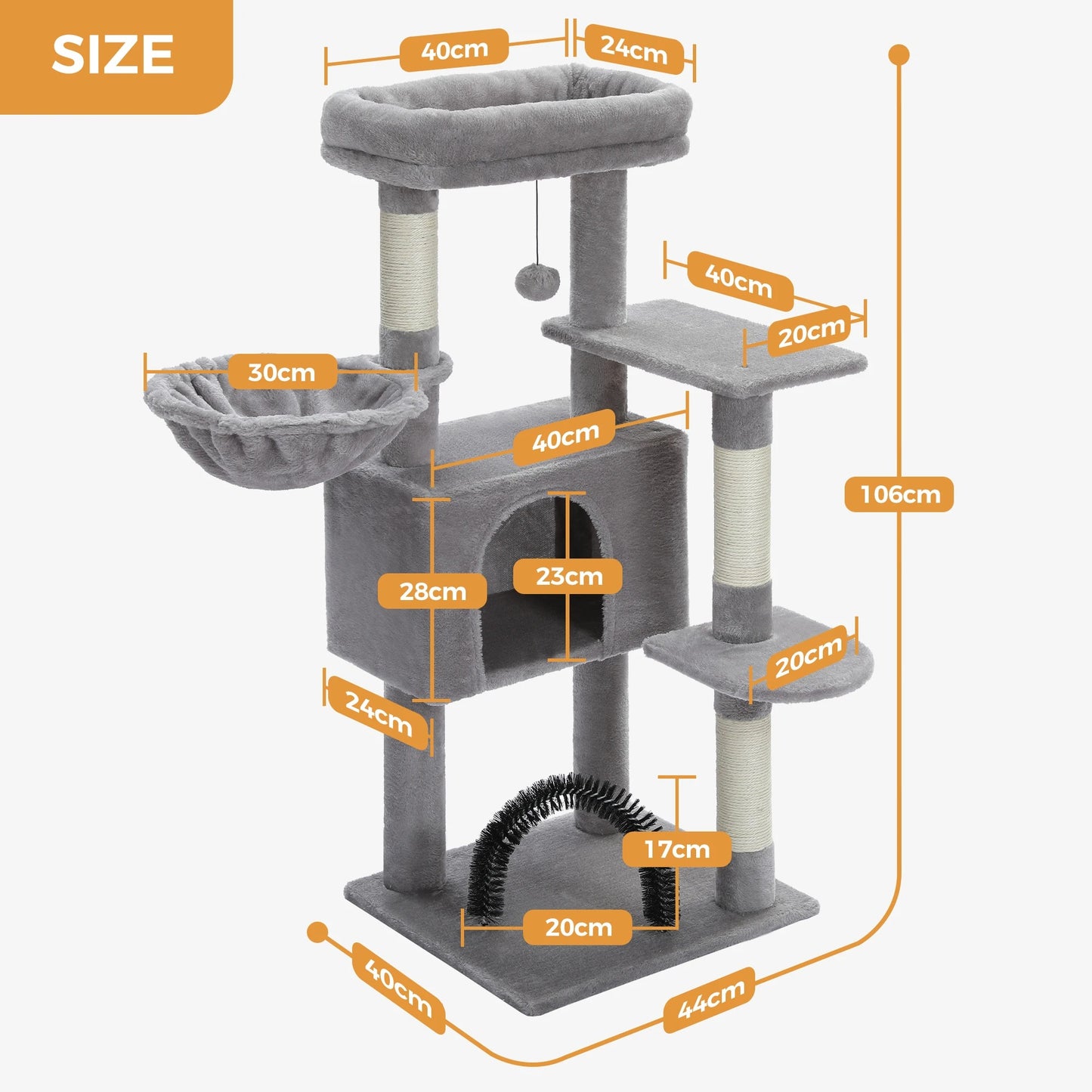 Cat Tree Tower with Plush Perch, Hammock & Sisal Scratching Posts