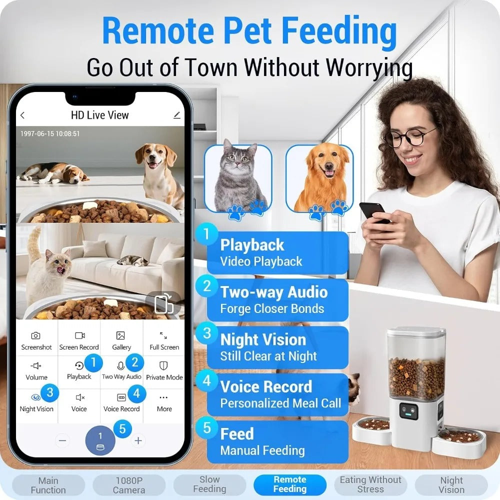 Smart Automatic Pet Feeder with Dual 1080P Cameras – 7L, 5G WiFi