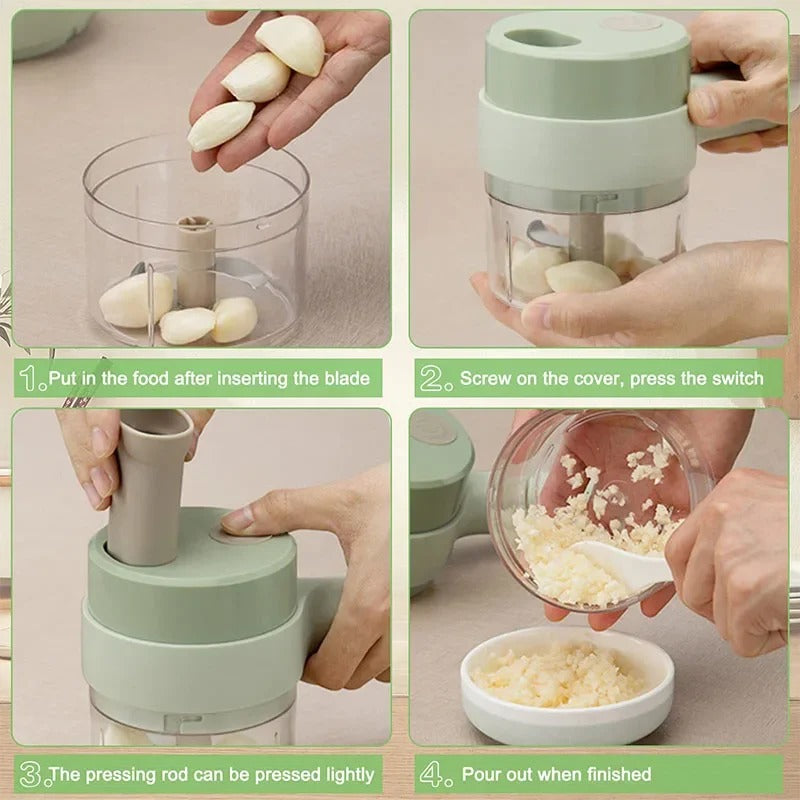 4-in-1 Electric Vegetable Chopper – Mini Food Cutter for Garlic, Onion & More