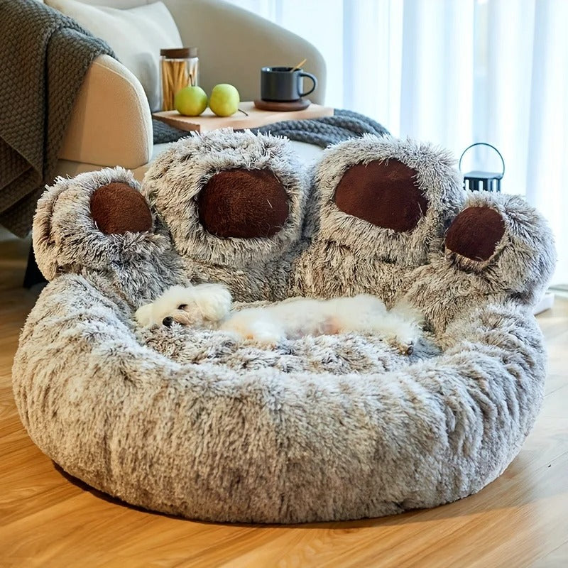 Bear Paw Pet Bed – Soft Fluffy Dog & Cat Sofa Bed