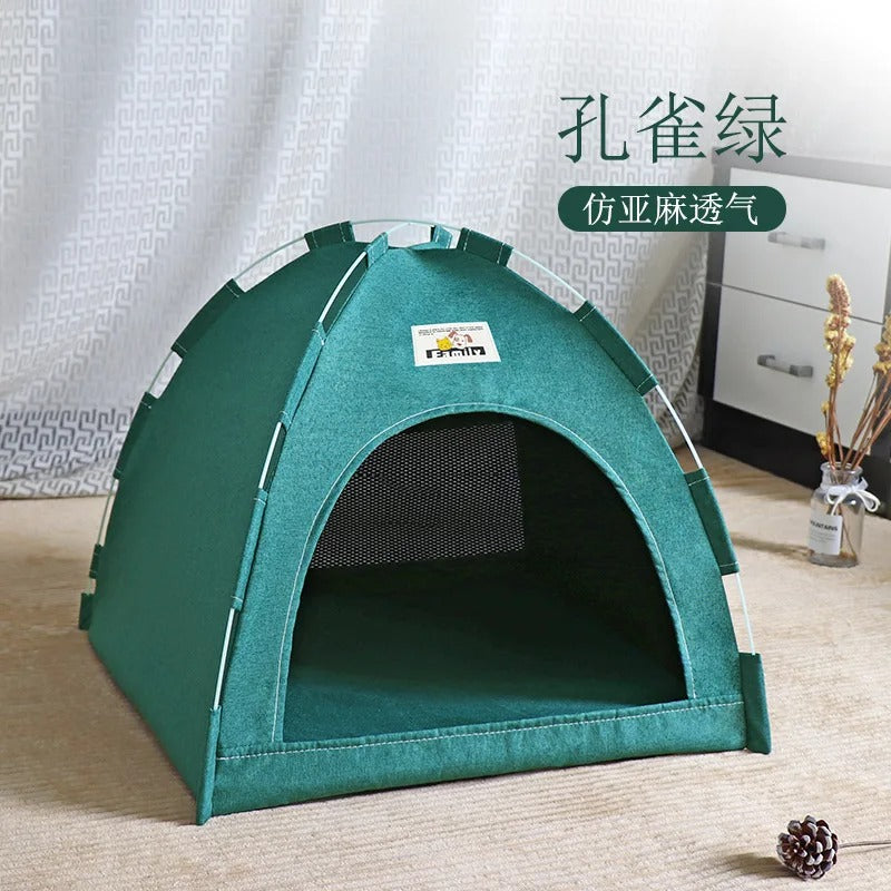 Pet Tent Bed – Semi-Enclosed Cat & Dog Cave with Removable Cushion