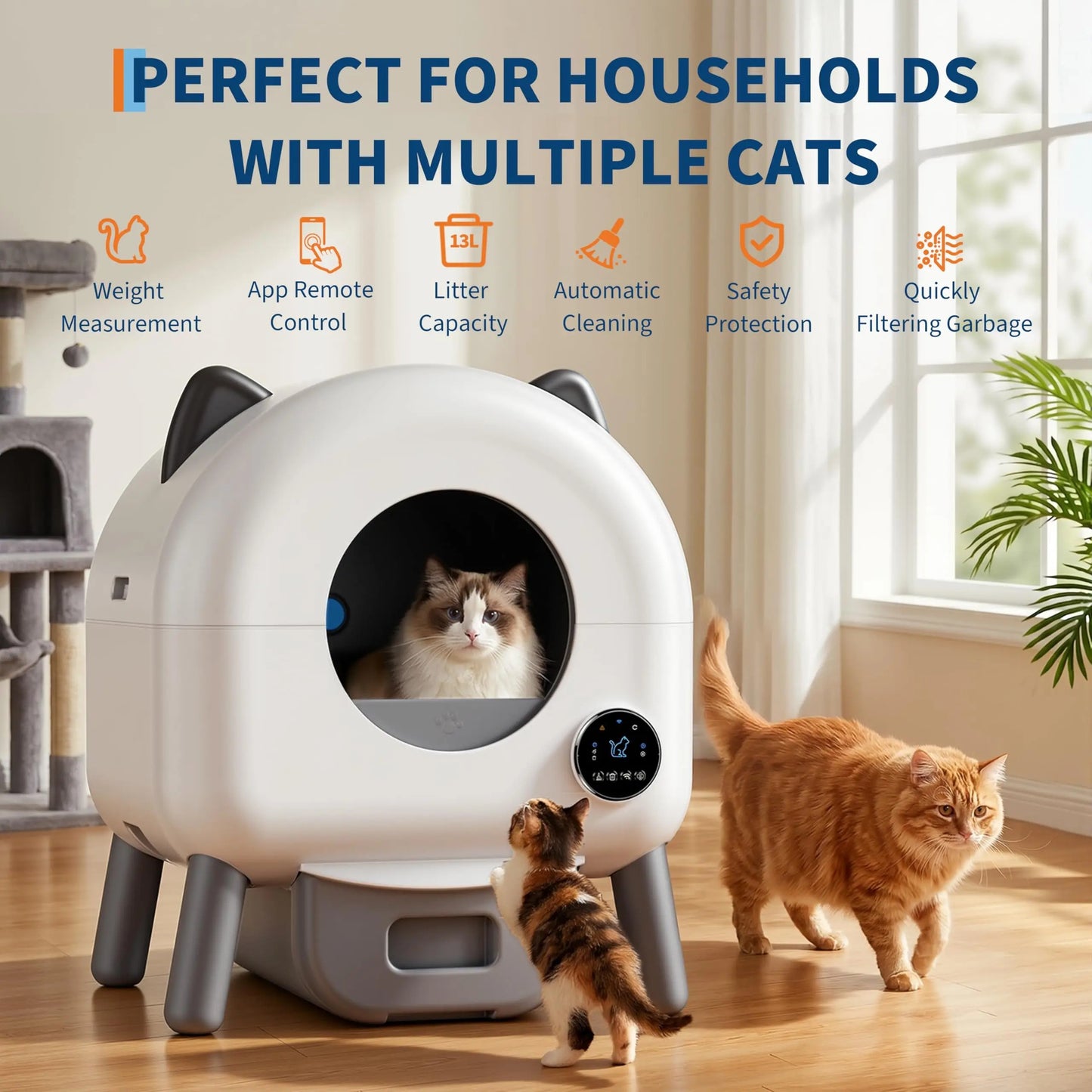 72L Automatic Self-Cleaning Cat Litter Box – App-Controlled, Odor Control