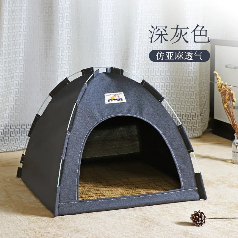 Pet Tent Bed – Semi-Enclosed Cat & Dog Cave with Removable Cushion