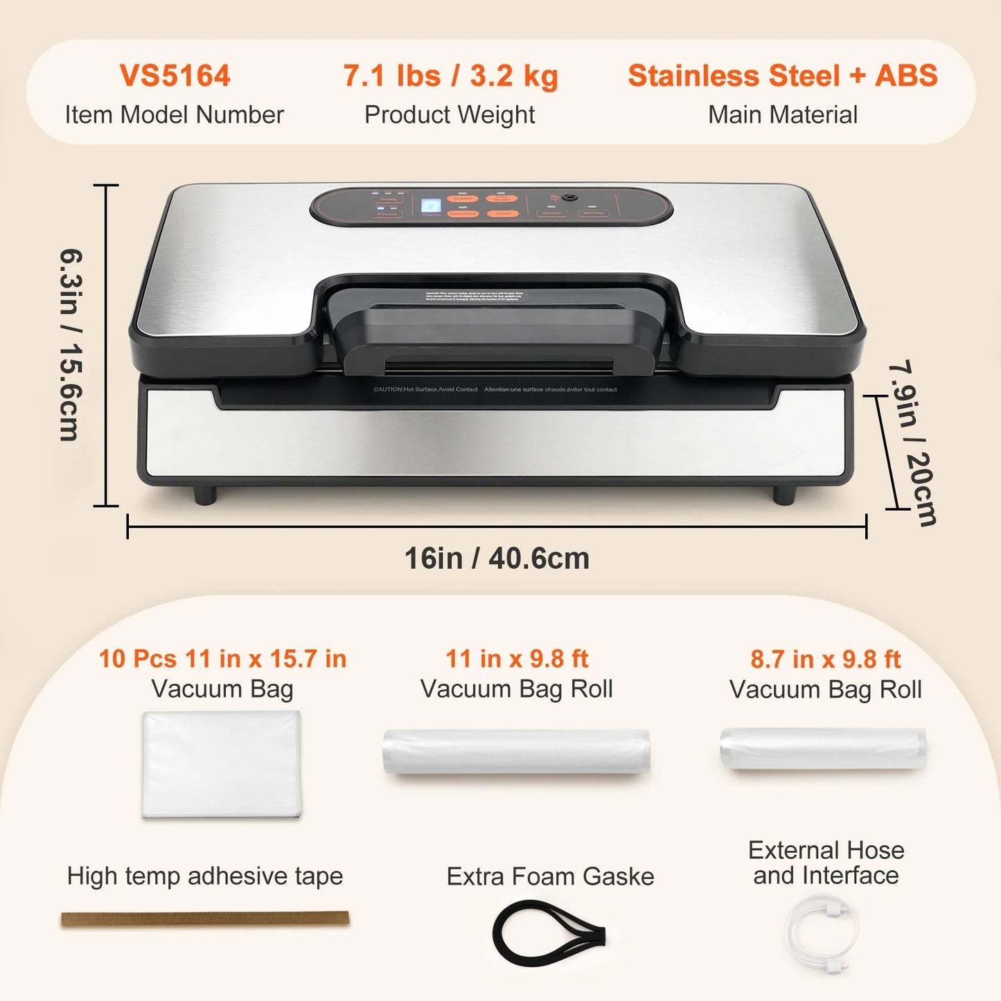Vacuum Sealer Machine, 130W Food Sealer with 10 Bags