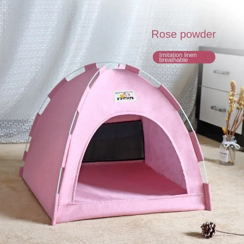 Pet Tent Bed – Semi-Enclosed Cat & Dog Cave with Removable Cushion
