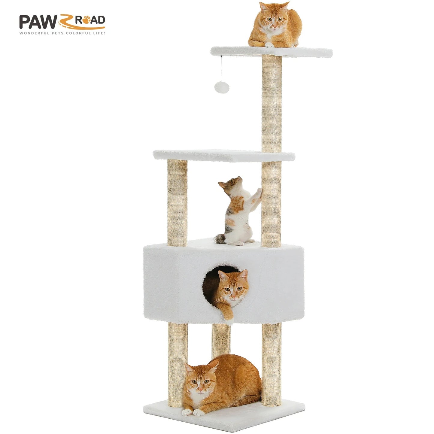 Cat Tree Tower with Plush Perch, Hammock & Sisal Scratching Posts
