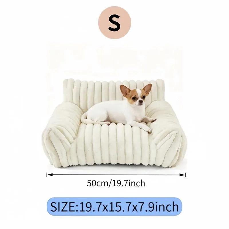 Fluffy Cat Couch Bed – Soft Corduroy Fleece Pet Sofa with Washable Cover